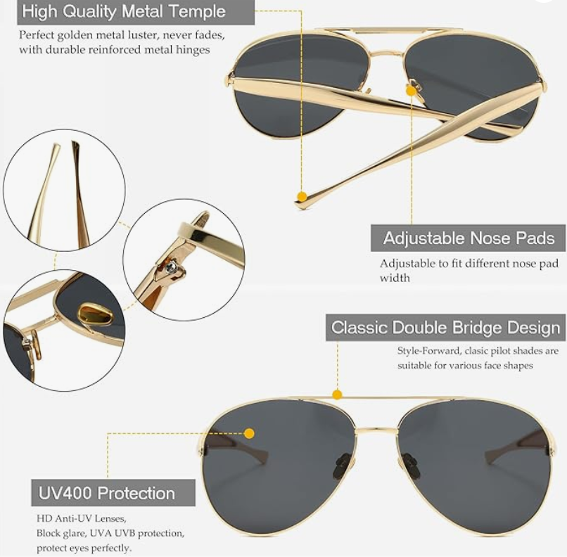 Luxury Gold Aviator Sunglasses for Men & Women | UV400 Polarized Vintage Designer Shades